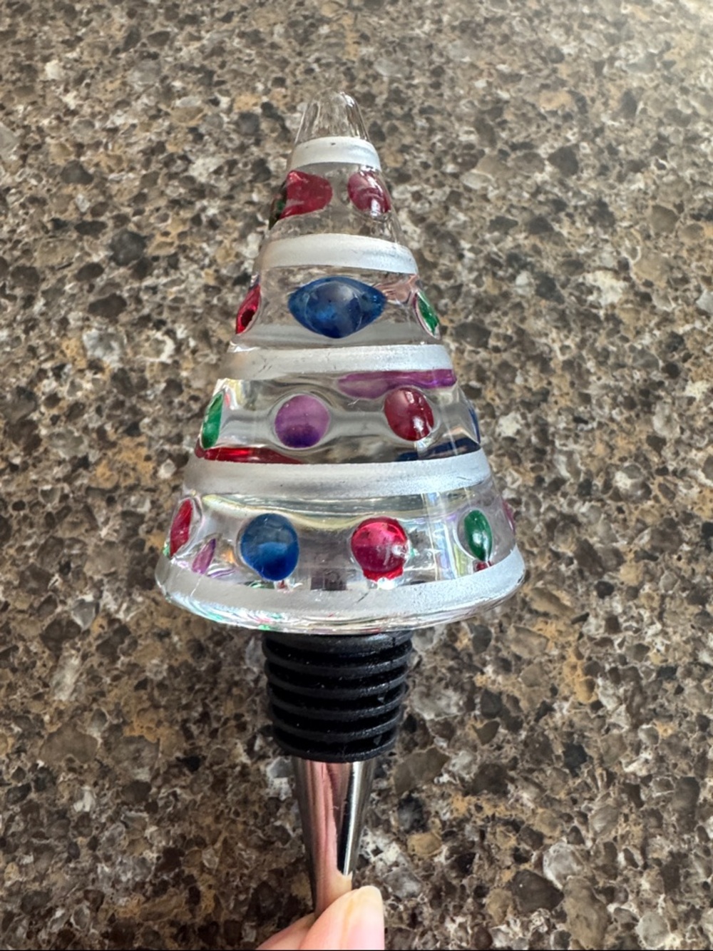 NEW Handblown Glass Christmas Tree Bottle Stopper with Multicolor Ornaments